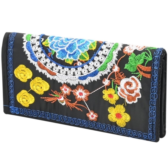 Set of 2 Blue Mix Floral Embroidery Pattern Sling Bag and Wallet New With Tags - Picture 4 of 5